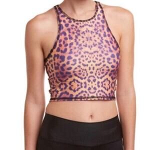 Teeki Crop Top Size M/L Gold Awakening Cheetah Animal Print Pilates Yoga Fitness